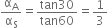 straight alpha subscript straight A over straight alpha subscript straight S equals fraction numerator tan 30 over denominator tan 60 end fraction equals 1 third