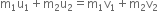 straight m subscript 1 straight u subscript 1 plus straight m subscript 2 straight u subscript 2 equals straight m subscript 1 straight v subscript 1 plus straight m subscript 2 straight v subscript 2