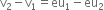 straight v subscript 2 minus straight v subscript 1 equals eu subscript 1 minus eu subscript 2