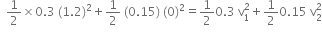 space space 1 half cross times 0.3 space left parenthesis 1.2 right parenthesis squared plus 1 half space left parenthesis 0.15 right parenthesis space left parenthesis 0 right parenthesis squared equals 1 half 0.3 space straight v subscript 1 superscript 2 plus 1 half 0.15 space straight v subscript 2 superscript 2