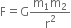 straight F equals straight G fraction numerator straight m subscript 1 straight m subscript 2 over denominator straight r squared end fraction