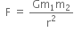 space space straight F space equals space fraction numerator Gm subscript 1 straight m subscript 2 over denominator straight r squared end fraction