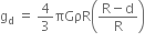 straight g subscript straight d space equals space 4 over 3 πGρR open parentheses fraction numerator straight R minus straight d over denominator straight R end fraction close parentheses