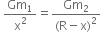 space Gm subscript 1 over straight x squared equals fraction numerator Gm subscript 2 over denominator left parenthesis straight R minus straight x right parenthesis squared end fraction