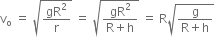 straight v subscript straight o space equals space square root of gR squared over straight r end root space equals space square root of fraction numerator gR squared over denominator straight R plus straight h end fraction end root space equals space straight R square root of fraction numerator straight g over denominator straight R plus straight h end fraction end root