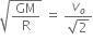 square root of GM over straight R end root space equals space fraction numerator v subscript o over denominator square root of 2 end fraction