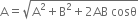 straight A equals square root of straight A squared plus straight B squared plus 2 AB space cosθ end root