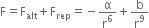 straight F equals straight F subscript alt plus straight F subscript rep equals negative straight alpha over straight r to the power of 6 plus straight b over straight r to the power of 9