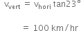 space space straight v subscript vert space equals space straight v subscript hori space tan 23 degree

space space space space space space space space space space equals space 100 space km divided by hr