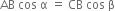 AB space cos space straight alpha space equals space CB space cos space straight beta