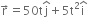 straight r with rightwards arrow on top equals 50 straight t straight j with hat on top plus 5 straight t squared straight i with hat on top