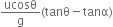 ucosθ over straight g left parenthesis tanθ minus tanα right parenthesis