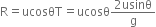 straight R equals ucosθT equals ucosθ fraction numerator 2 usinθ over denominator straight g end fraction
