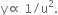 straight y proportional to space 1 divided by straight u squared.