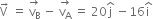 straight V with rightwards arrow on top space equals space stack straight v subscript straight B with rightwards arrow on top space minus space stack straight v subscript straight A with rightwards arrow on top space equals space 20 straight j with hat on top space minus 16 straight i with hat on top