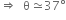 rightwards double arrow space space straight theta asymptotically equal to 37 degree