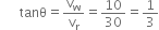 space space space space space space tanθ equals straight v subscript straight w over straight v subscript straight r equals 10 over 30 equals 1 third