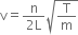 straight v equals fraction numerator straight n over denominator 2 straight L end fraction square root of straight T over straight m end root