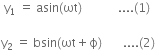 space straight y subscript 1 space equals space asin left parenthesis ωt right parenthesis space space space space space space space space space space space space.... left parenthesis 1 right parenthesis space

straight y subscript 2 space equals space bsin left parenthesis ωt plus straight ϕ right parenthesis space space space space space space space.... left parenthesis 2 right parenthesis