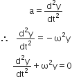 space space space space space space space space space space space space space space straight a equals fraction numerator straight d squared straight y over denominator dt squared end fraction
therefore space space space fraction numerator straight d squared straight y over denominator dt squared end fraction equals negative straight omega squared straight y
space space space space space space fraction numerator straight d squared straight y over denominator dt squared end fraction plus straight omega squared straight y equals 0