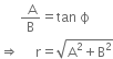 space space space space space space fraction numerator space straight A over denominator straight B end fraction equals tan space straight ϕ space space
rightwards double arrow space space space space space straight r equals square root of straight A squared plus straight B squared end root