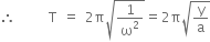 therefore space space space space space space straight T space equals space 2 straight pi square root of 1 over straight omega squared end root equals 2 straight pi square root of straight y over straight a end root