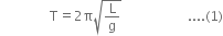 space space space space space
space space space space space space space space space space space space space space space straight T equals 2 straight pi square root of straight L over straight g end root space space space space space space space space space space space space space space space space space space space space.... left parenthesis 1 right parenthesis
