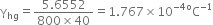straight gamma subscript hg equals fraction numerator 5.6552 over denominator 800 cross times 40 end fraction equals 1.767 cross times 10 to the power of negative 4 end exponent straight C presuperscript straight o superscript negative 1 end superscript