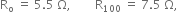straight R subscript straight o space equals space 5.5 space straight capital omega comma space space space space space space space space straight R subscript 100 space equals space 7.5 space straight capital omega comma