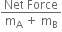 fraction numerator Net space Force over denominator straight m subscript straight A space plus space straight m subscript straight B end fraction