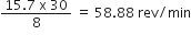 fraction numerator 15.7 space straight x space 30 over denominator 8 end fraction space equals space 58.88 space rev divided by min
