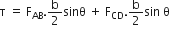 straight tau straight space equals straight space straight F subscript AB. straight b over 2 sinθ straight space plus straight space straight F subscript CD. straight b over 2 sin straight space straight theta