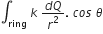 integral subscript ring space k space fraction numerator d Q over denominator r squared end fraction. space c o s space theta