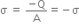 straight sigma space equals space fraction numerator negative straight Q over denominator straight A end fraction equals negative straight sigma