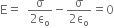 straight E equals space space fraction numerator straight sigma over denominator 2 straight epsilon subscript straight o end fraction minus fraction numerator straight sigma over denominator 2 straight epsilon subscript straight o end fraction equals 0