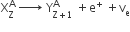 straight X subscript straight Z superscript straight A space rightwards arrow with space on top space straight Y subscript straight Z plus 1 end subscript superscript straight A space plus straight e to the power of plus space plus straight v subscript straight e

