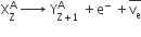 straight X subscript straight Z superscript straight A space rightwards arrow with space on top space straight Y subscript straight Z plus 1 end subscript superscript straight A space plus straight e to the power of minus space plus top enclose straight v subscript straight e end enclose
