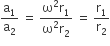 straight a subscript 1 over straight a subscript 2 space equals space fraction numerator straight omega squared straight r subscript 1 over denominator straight omega squared straight r subscript 2 end fraction space equals space straight r subscript 1 over straight r subscript 2