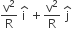 straight v squared over straight R space straight i with hat on top space plus fraction numerator begin display style straight v squared end style over denominator begin display style straight R end style end fraction space straight j with hat on top