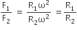 straight F subscript 1 over straight F subscript 2 space equals space fraction numerator straight R subscript 1 straight omega squared over denominator straight R subscript 2 straight omega squared end fraction space equals straight R subscript 1 over straight R subscript 2