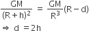 fraction numerator GM over denominator left parenthesis straight R plus straight h right parenthesis squared end fraction space equals space GM over straight R cubed left parenthesis straight R minus straight d right parenthesis
rightwards double arrow space straight d space equals 2 straight h