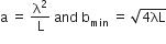 straight a space equals space straight lambda squared over straight L space and space straight b subscript min space equals space square root of 4 λL end root