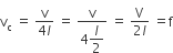 straight v subscript straight c space equals space fraction numerator straight v over denominator 4 l end fraction space equals space fraction numerator straight v over denominator 4 begin display style l over 2 end style end fraction space equals space fraction numerator straight V over denominator 2 l end fraction space equals straight f