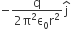 negative fraction numerator straight q over denominator 2 straight pi squared straight epsilon subscript 0 straight r squared end fraction straight j with hat on top