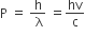 straight P space equals space fraction numerator straight h over denominator space straight lambda end fraction space equals hv over straight c