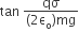 tan space fraction numerator qσ over denominator left parenthesis 2 straight epsilon subscript straight o right parenthesis mg end fraction