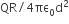 QR divided by 4 πε subscript 0 straight d squared
