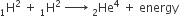 straight H presubscript 1 superscript 2 space plus space straight H presubscript 1 superscript 2 space rightwards arrow for space of space subscript 2 He to the power of 4 space plus space energy