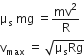 straight mu subscript straight s space mg space equals mv squared over straight R
straight v subscript max space equals space square root of straight mu subscript straight s Rg end root