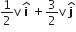 1 half straight v space bold i with bold hat on top space plus 3 over 2 straight v space bold j with bold hat on top